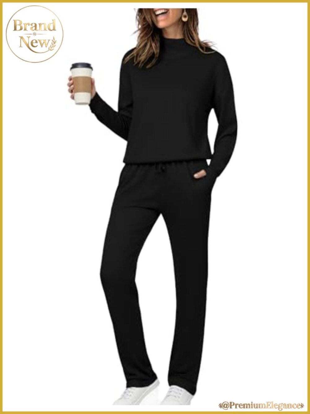 Women's 2-Piece Lounge Set Mock Neck Tracksuit with Thumb Holes